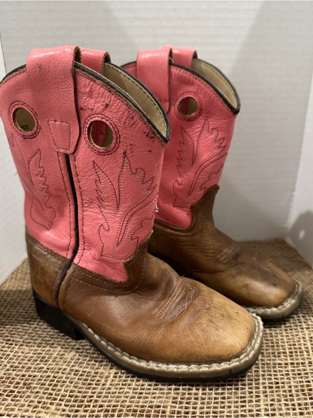 Old West Pink and Brown Girls' Cowboy Boots 8D